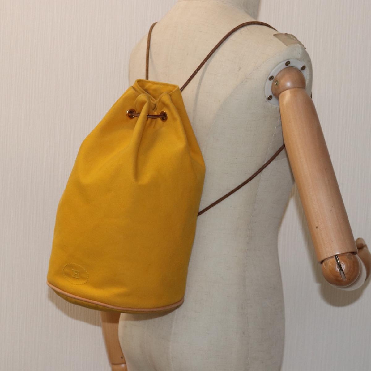 HERMES Porochon Mimir PM Shoulder Bag Canvas Yellow Auth ac3018