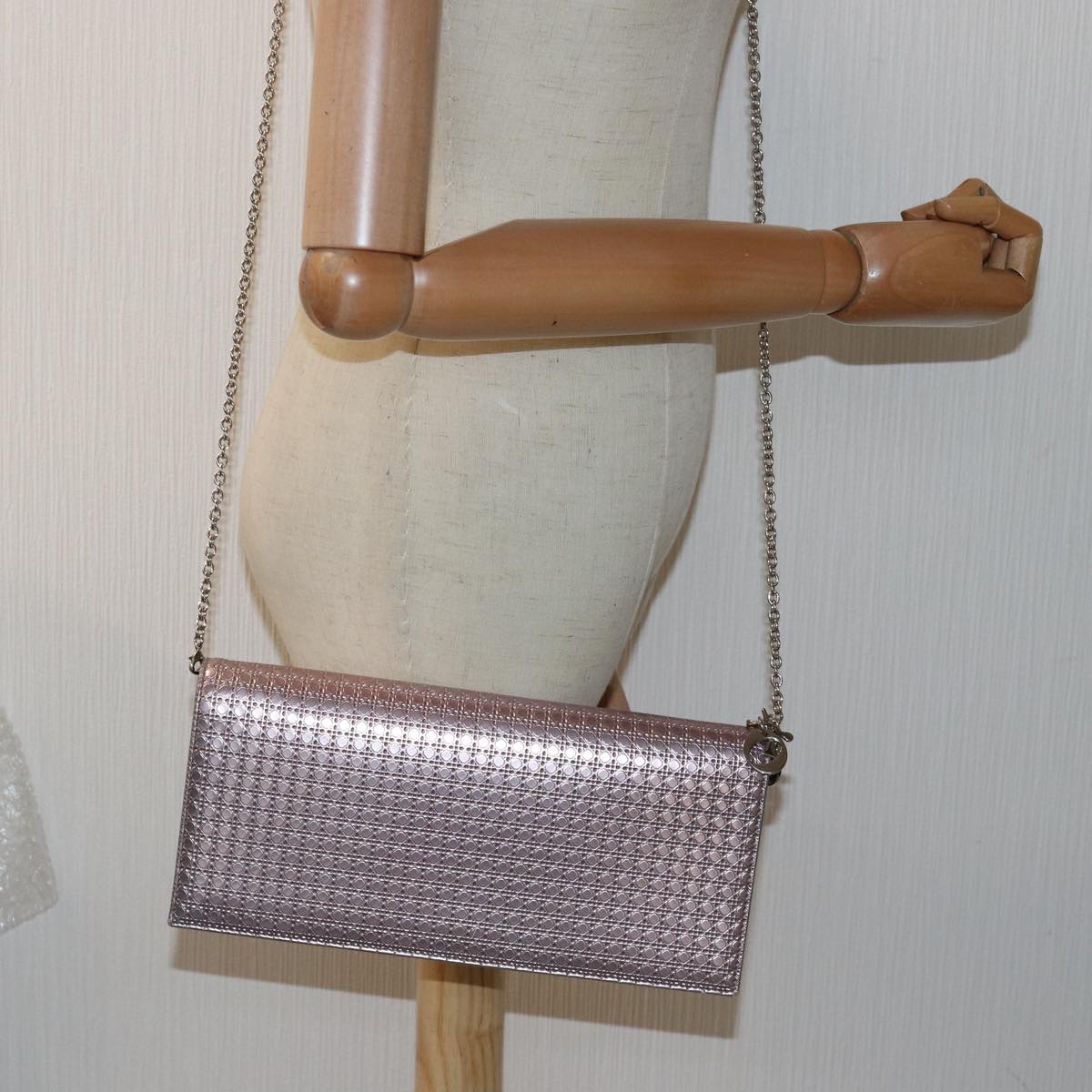 Christian Dior Lady Dior Canage Chain Shoulder Bag PVC Pink Auth ac3024