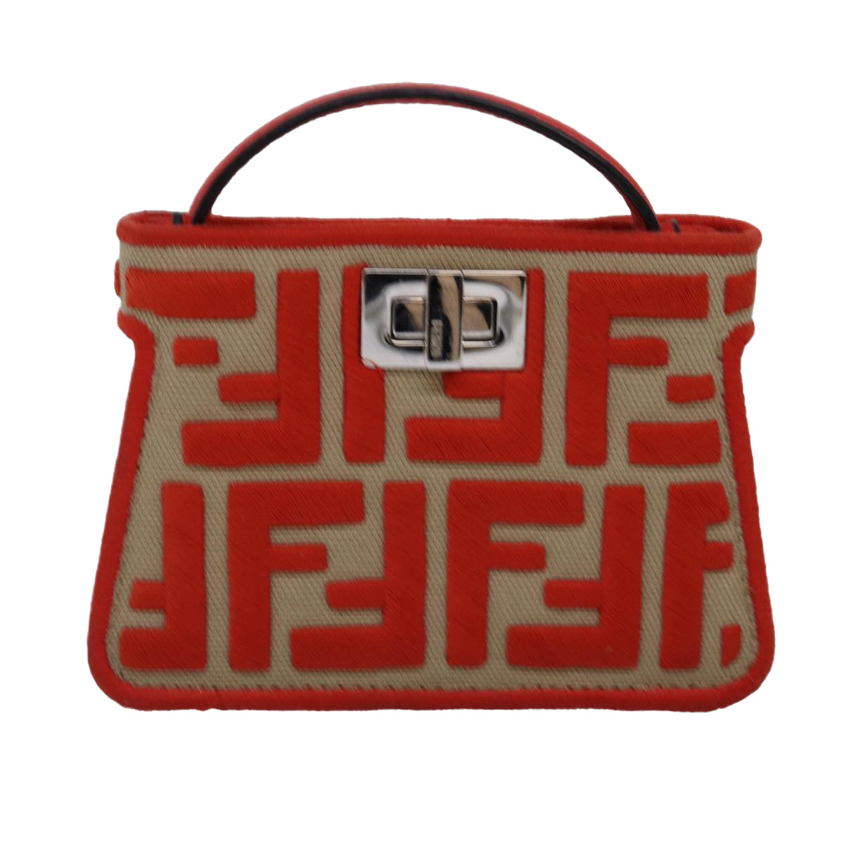 FENDI Zucca Canvas Peek A Boo Pouch Orange Auth ac3028 - 0