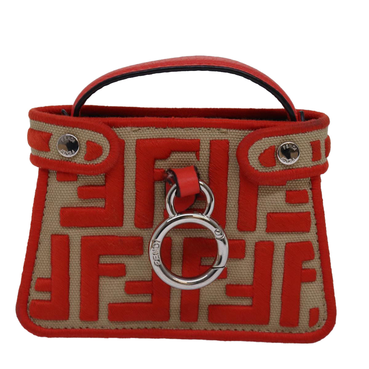 FENDI Zucca Canvas Peek A Boo Pouch Orange Auth ac3028