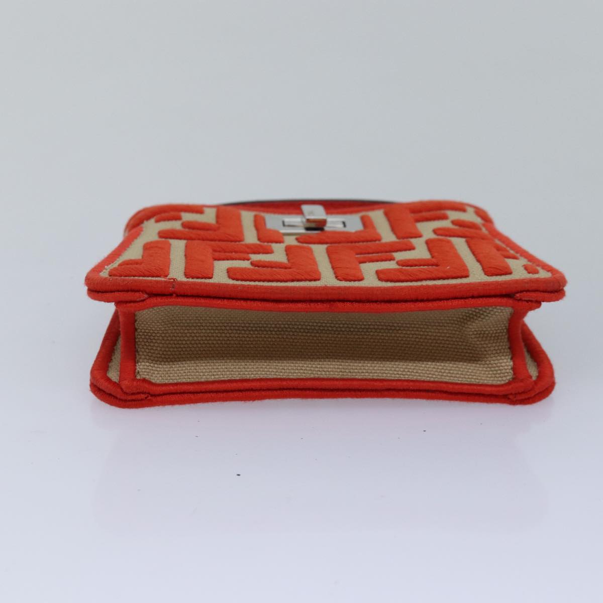 FENDI Zucca Canvas Peek A Boo Pouch Orange Auth ac3028