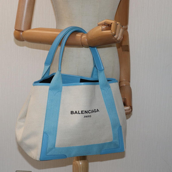 BALENCIAGA Navy Cabas S Hand Bag Canvas Blue Gray 339933 Auth ac3029V