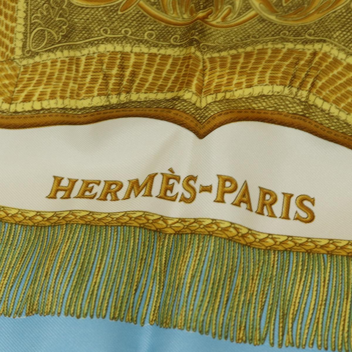 HERMES Carre 90 Scarf ""POSTE ET CAVALERIE"" Silk Blue Auth ac3030