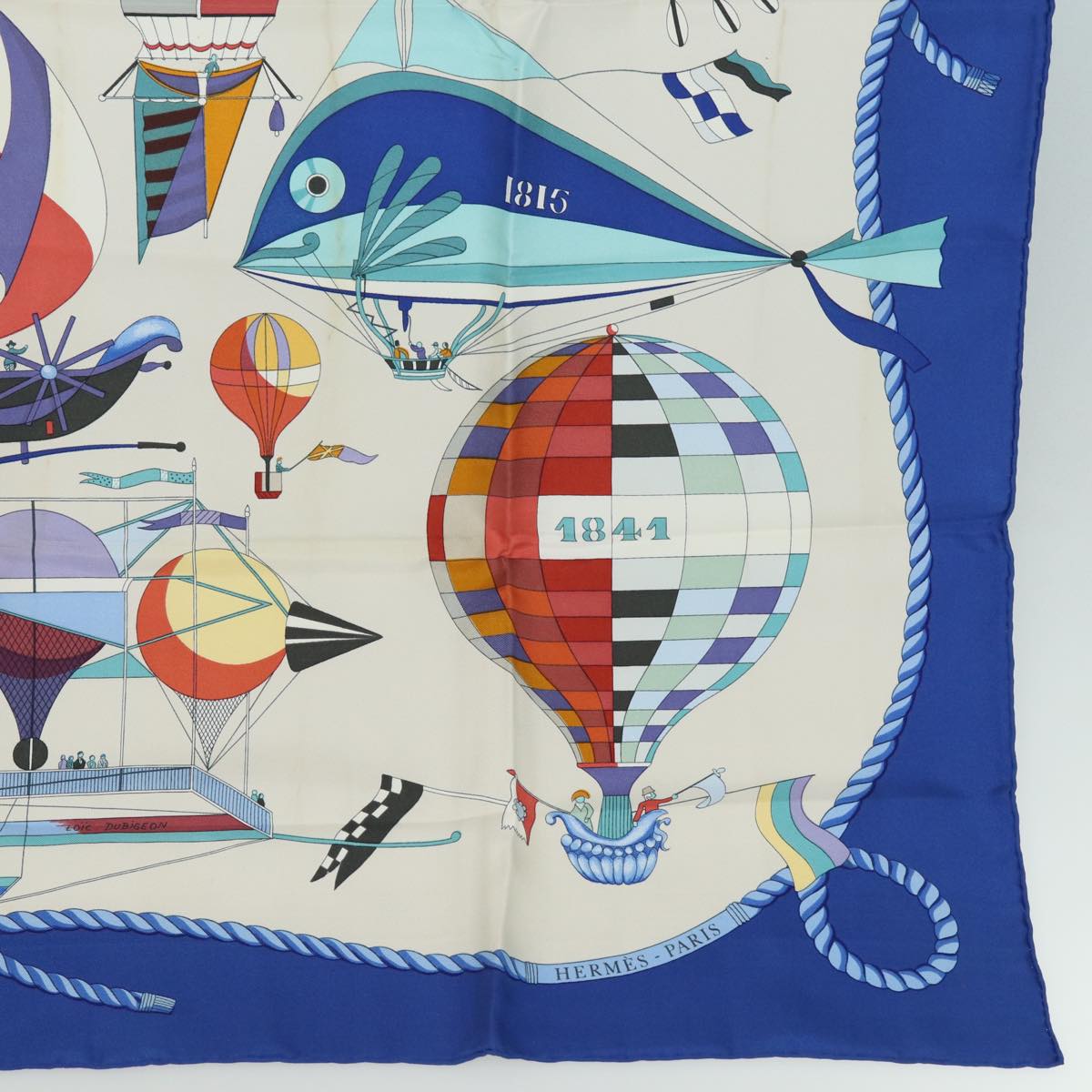 HERMES Carre 90 Scarf ""LES FOLIES DU CIEL"" Silk Blue Auth ac3031