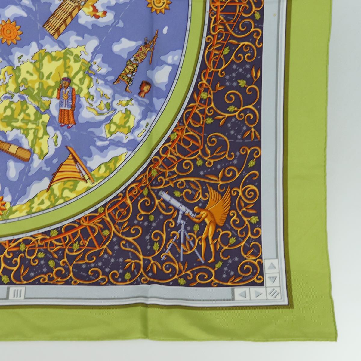 HERMES Carre 90 Scarf ""www.hermes.com"" Silk Green Auth ac3032