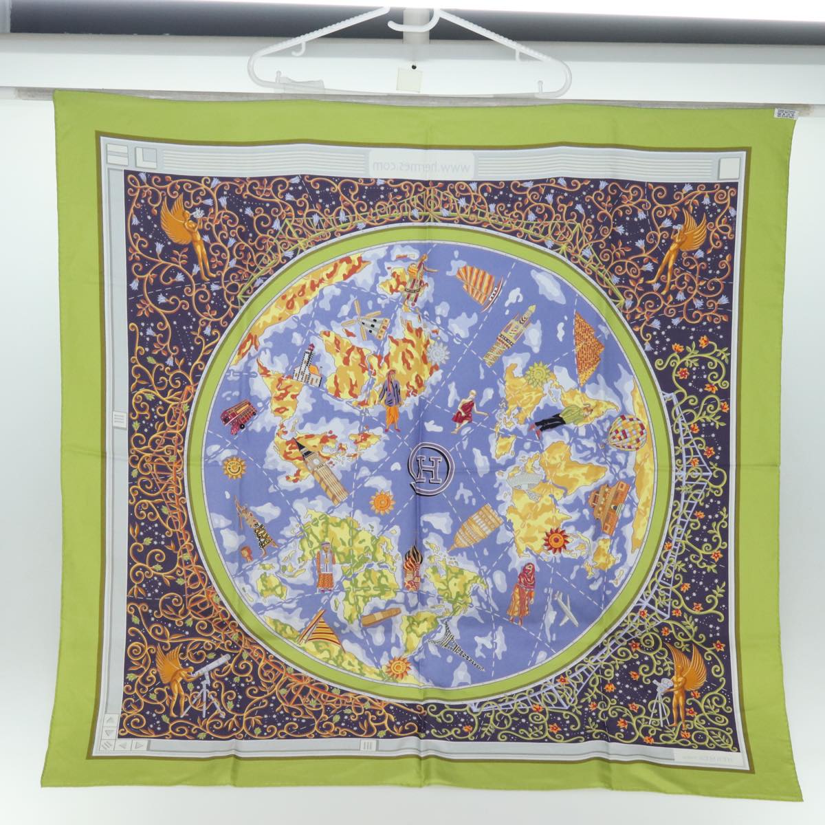 HERMES Carre 90 Scarf ""www.hermes.com"" Silk Green Auth ac3032