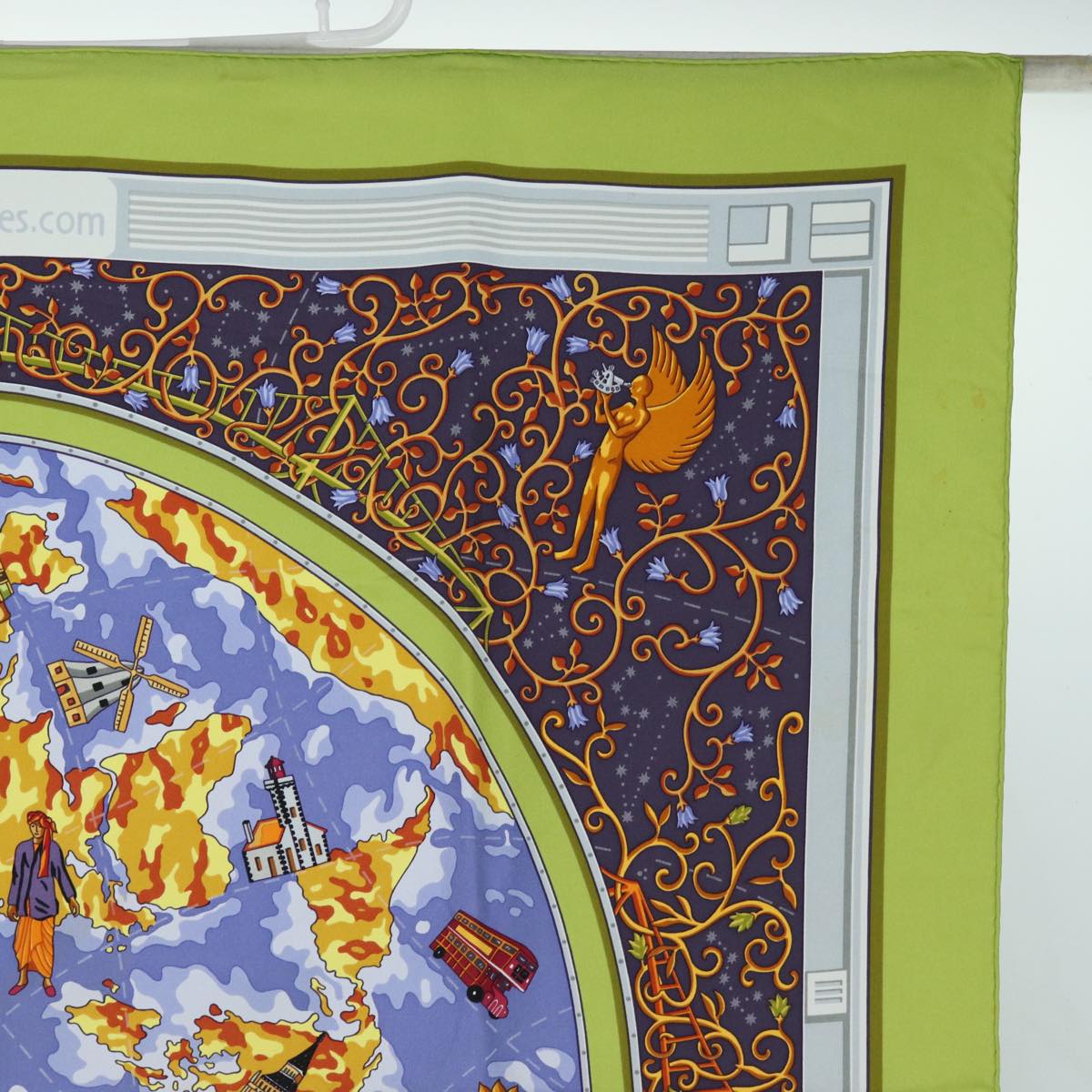 HERMES Carre 90 Scarf ""www.hermes.com"" Silk Green Auth ac3032