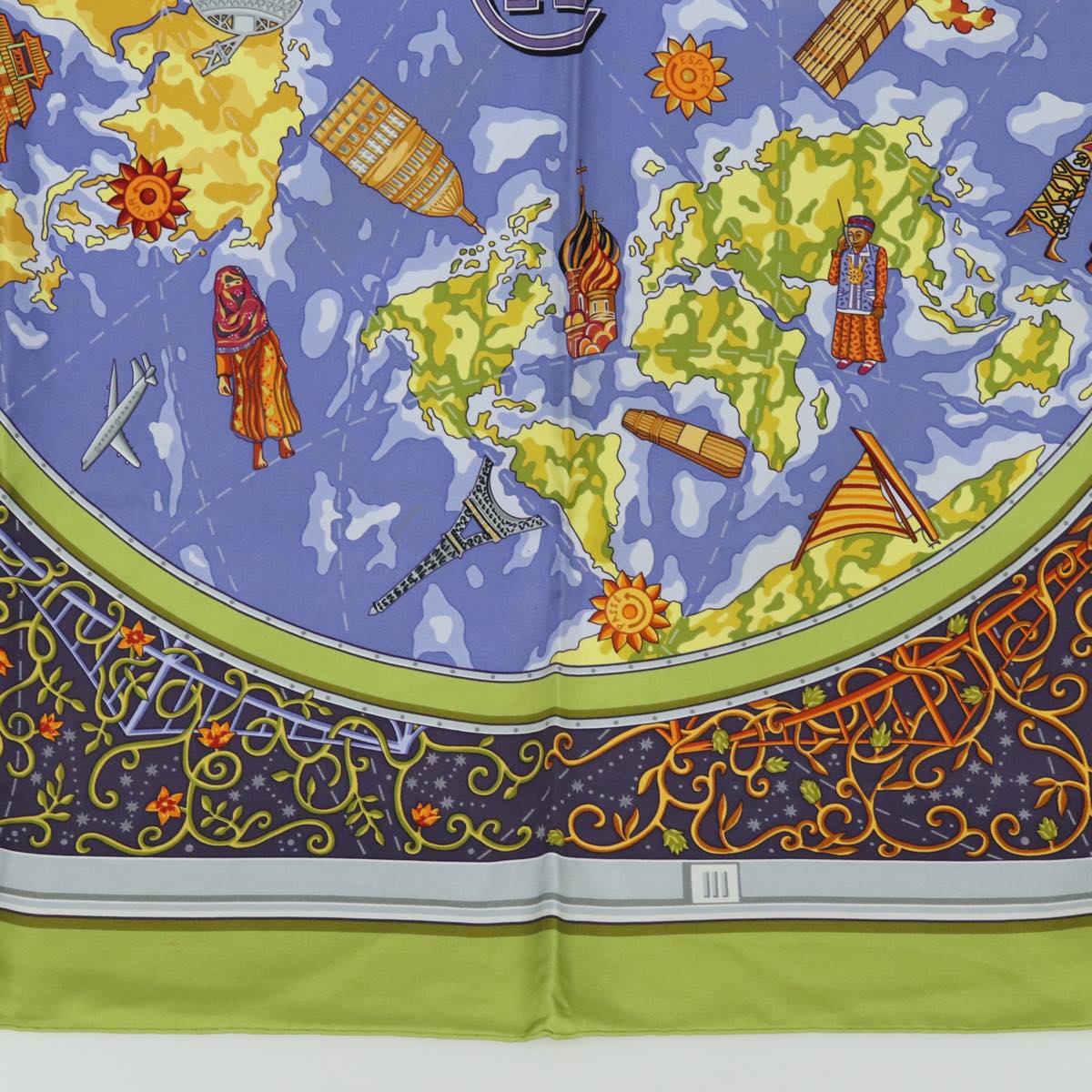 HERMES Carre 90 Scarf ""www.hermes.com"" Silk Green Auth ac3032