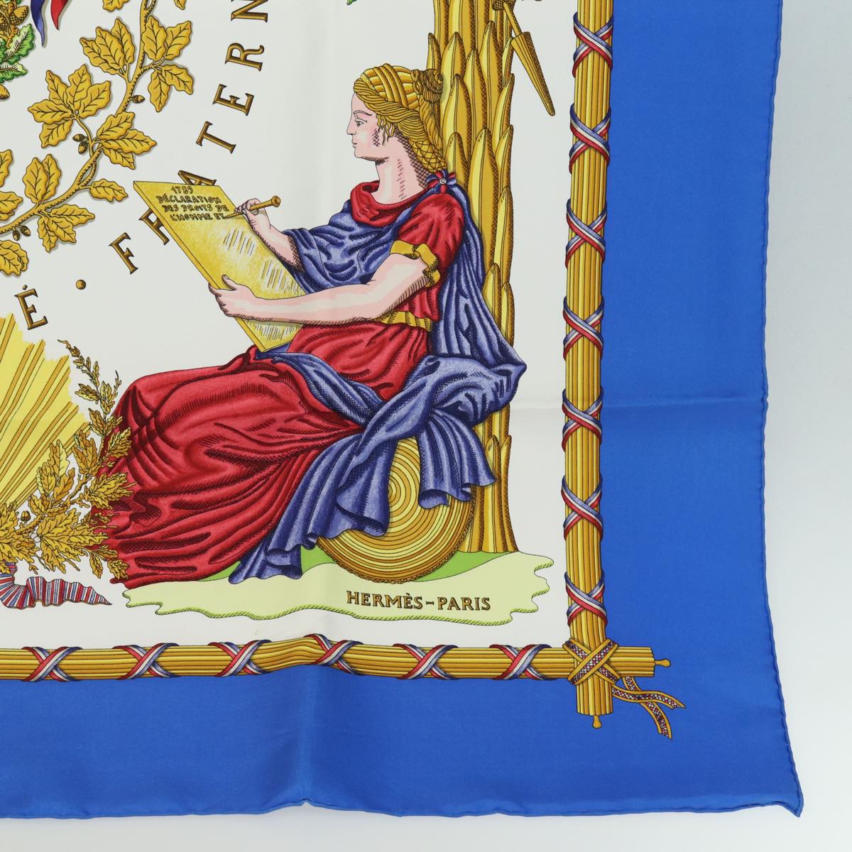 HERMES Carre 90 Scarf ""LIBERTE EGALITE FRATERNITE REPUBLIQ "" Silk Auth ac3034