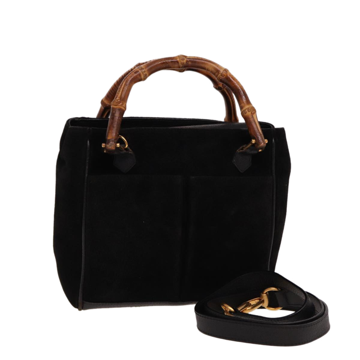 GUCCI Bamboo Hand Bag Suede 2way Black 000 122 0316 Auth ac3043