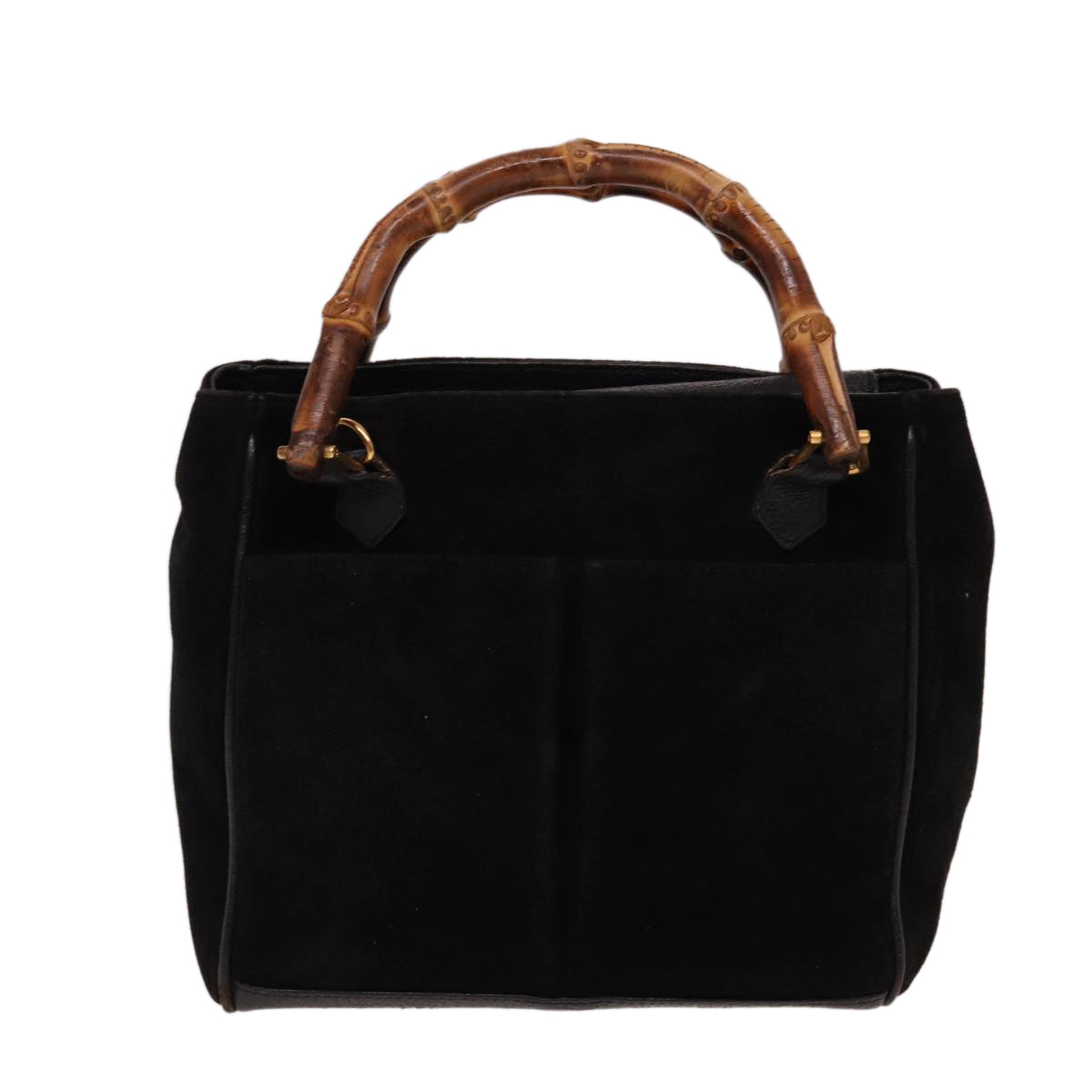 GUCCI Bamboo Hand Bag Suede 2way Black 000 122 0316 Auth ac3043