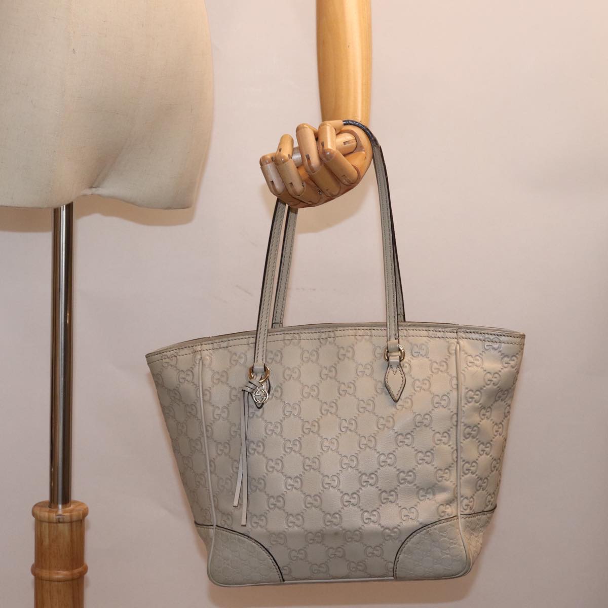 GUCCI GG Canvas Guccissima Tote Bag Beige 353119 Auth ac3056