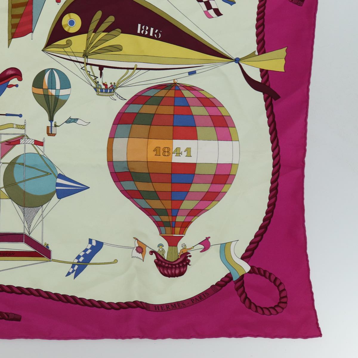 HERMES Carre 90 Scarf ""LES FOLIES DU CIEL"" Silk Pink Auth ac3065