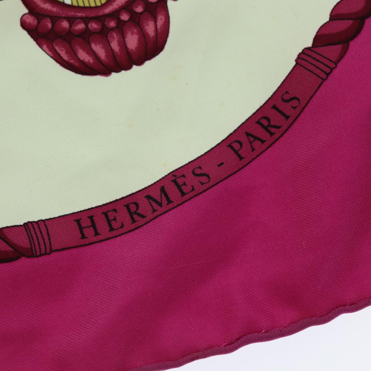 HERMES Carre 90 Scarf ""LES FOLIES DU CIEL"" Silk Pink Auth ac3065