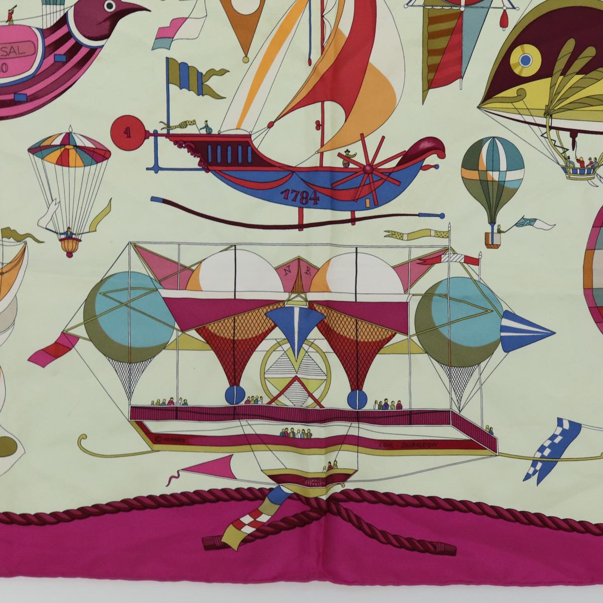 HERMES Carre 90 Scarf ""LES FOLIES DU CIEL"" Silk Pink Auth ac3065