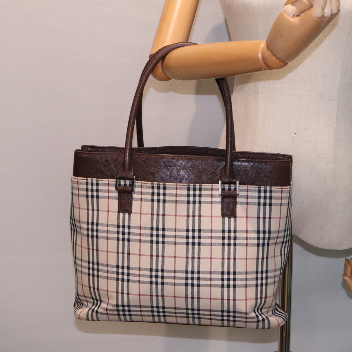 BURBERRY Nova Check Tote Bag Canvas Beige Auth ac3071