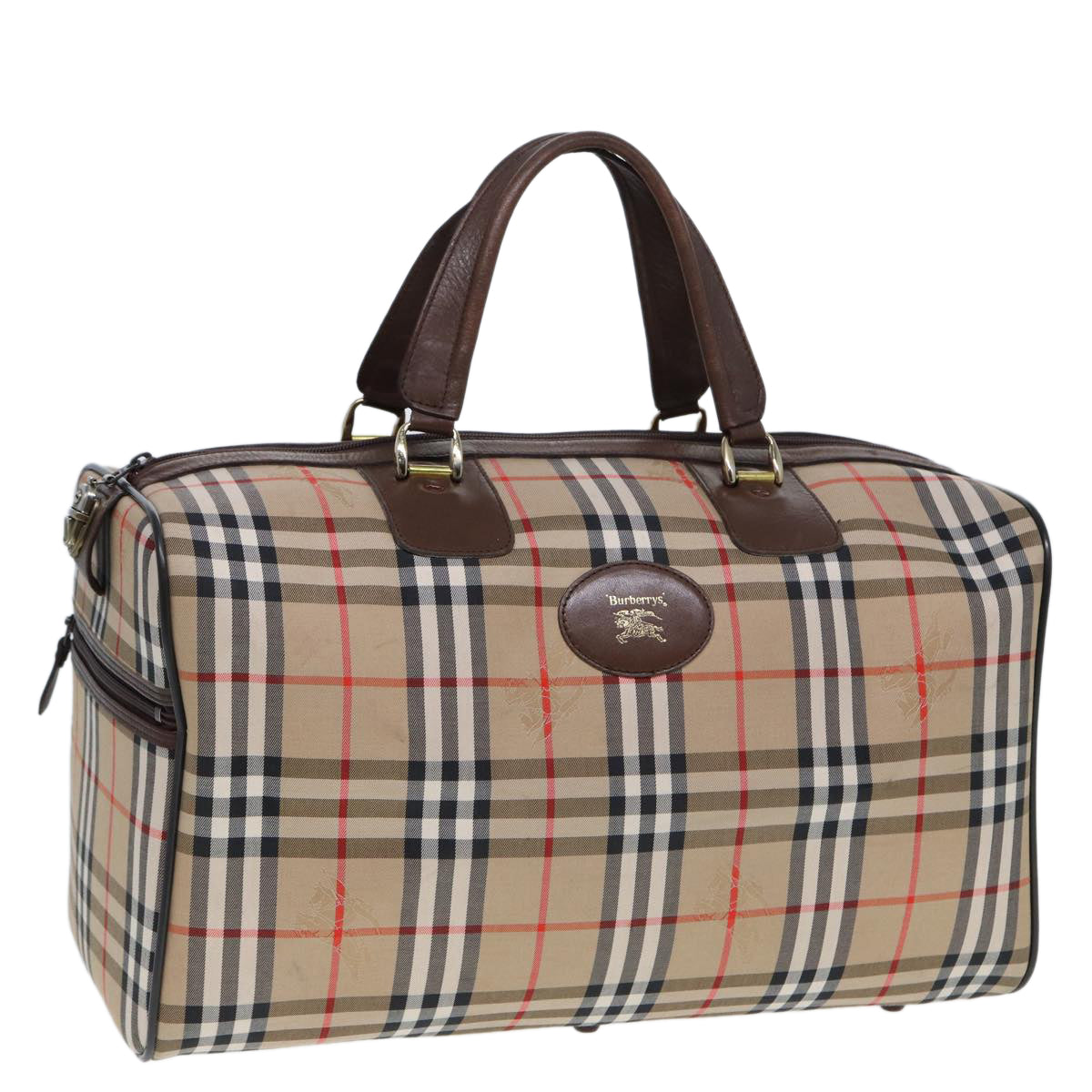 Burberrys Nova Check Boston Bag Canvas Beige Auth ac3072