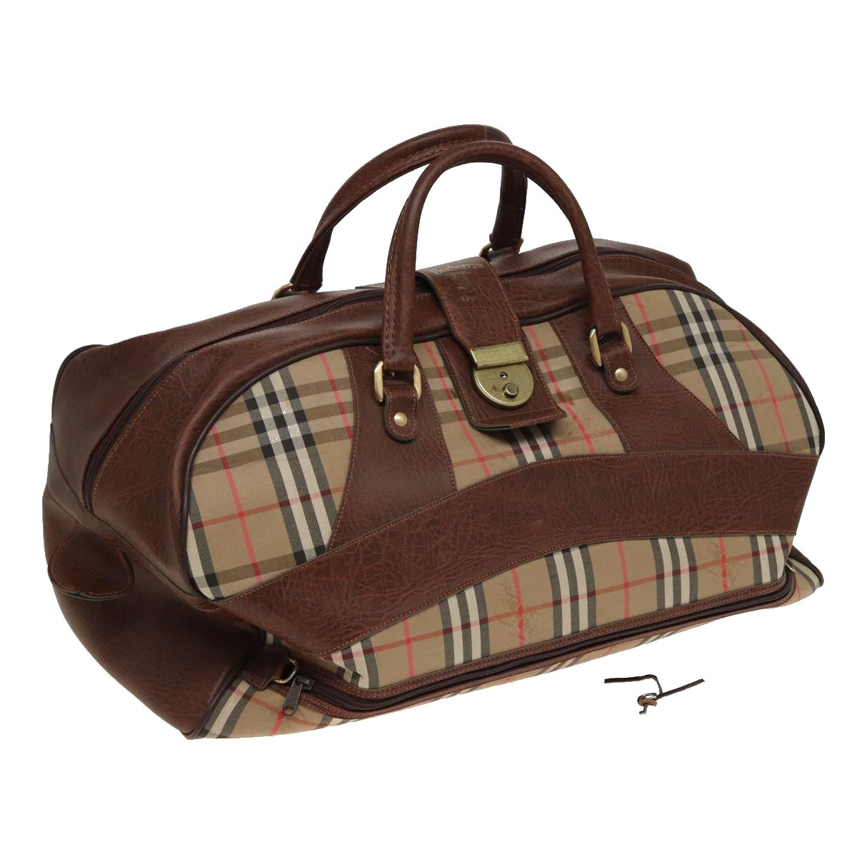 Burberrys Nova Check Boston Bag Canvas Leather Beige Brown Auth ac3073