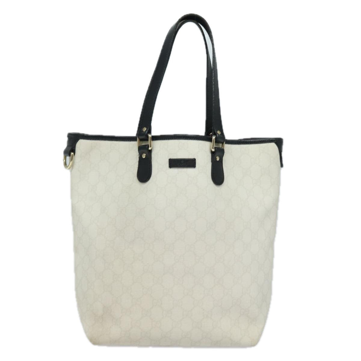 GUCCI GG Supreme Tote Bag PVC Leather White Black 189896 Auth ac3087