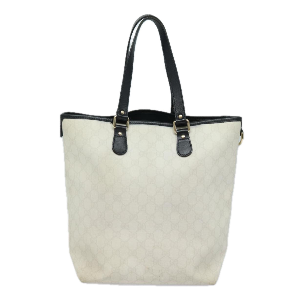 GUCCI GG Supreme Tote Bag PVC Leather White Black 189896 Auth ac3087