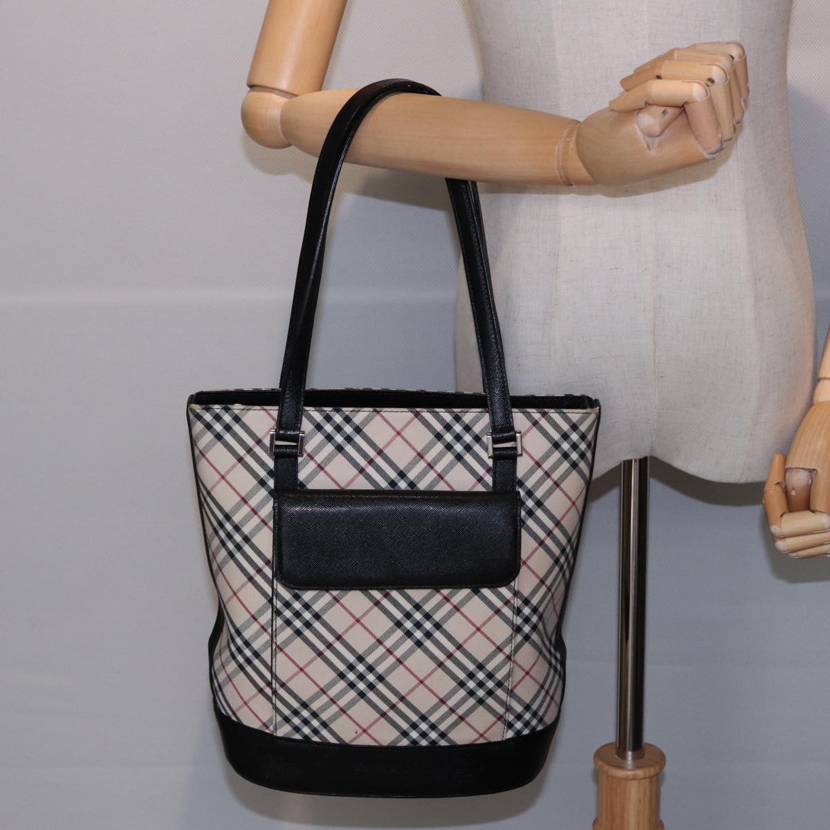 BURBERRY Nova Check Tote Bag Canvas Beige Auth ac3089