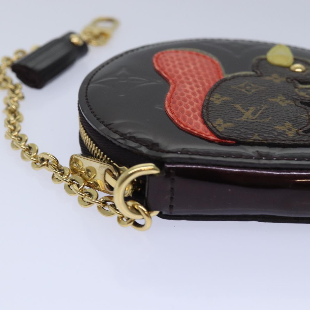 LOUIS VUITTON Vernis Porte Monnaie Ecruil Coin Purse Amarante M91386 Auth ac3095