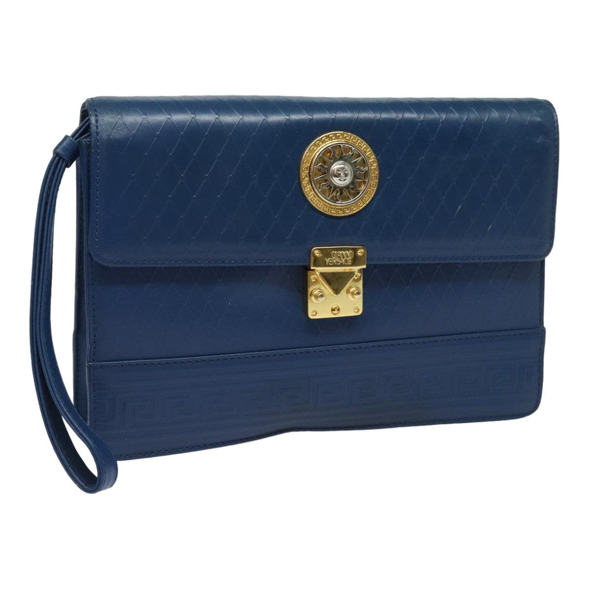 Gianni Versace Clutch Bag Leather Blue Auth ac3121