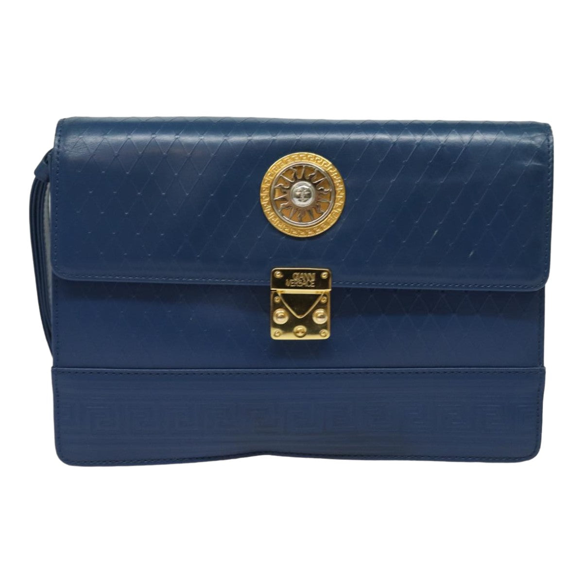 Gianni Versace Clutch Bag Leather Blue Auth ac3121 - 0