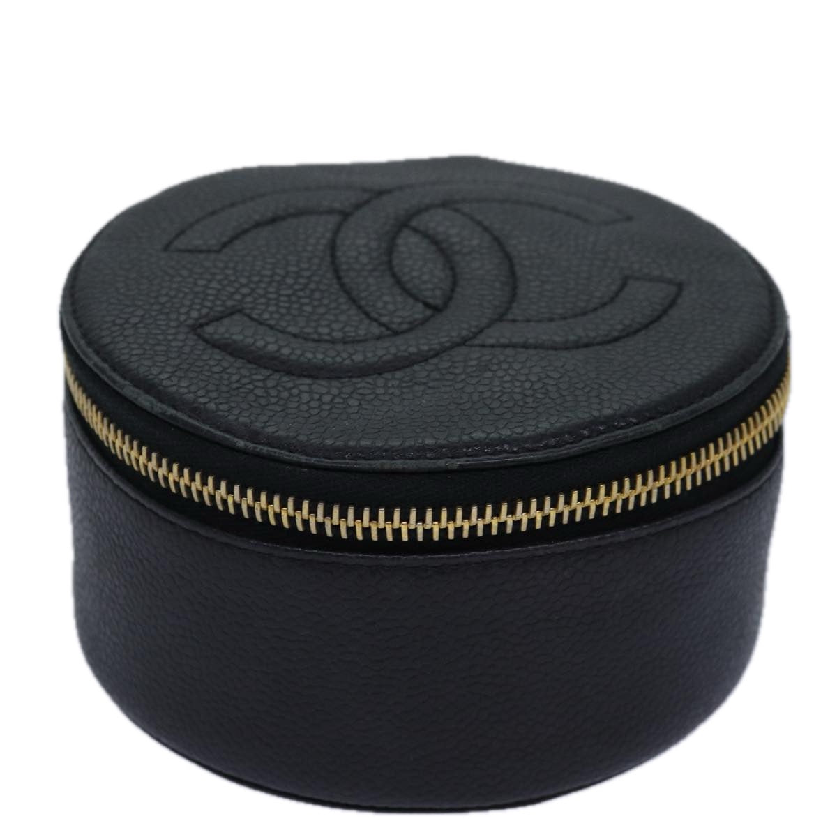 CHANEL COCO Mark Jewelry Case Jewelry Box Caviar Skin Black CC Auth ac3123