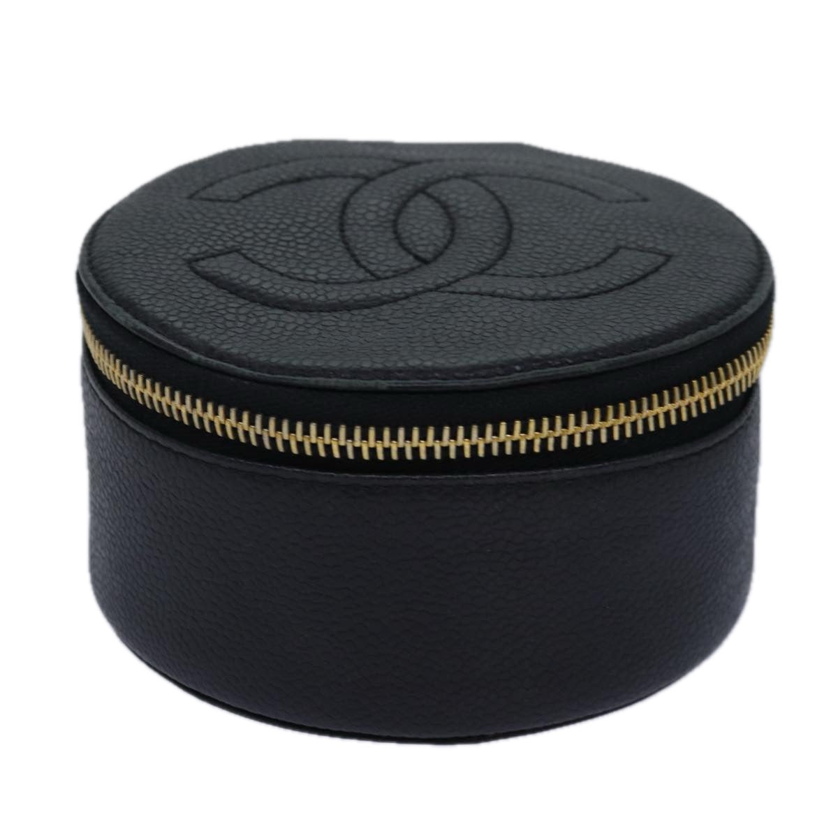 CHANEL COCO Mark Jewelry Case Jewelry Box Caviar Skin Black CC Auth ac3123