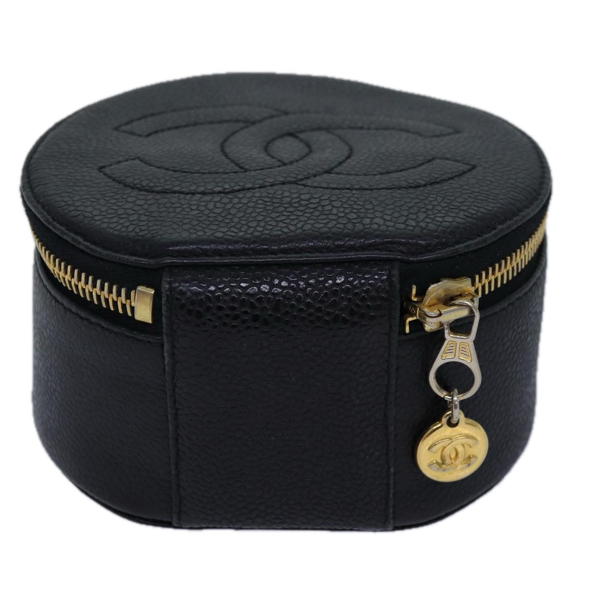 CHANEL COCO Mark Jewelry Case Jewelry Box Caviar Skin Black CC Auth ac3123 - 0