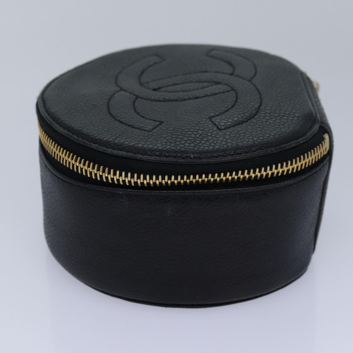 CHANEL COCO Mark Jewelry Case Jewelry Box Caviar Skin Black CC Auth ac3123