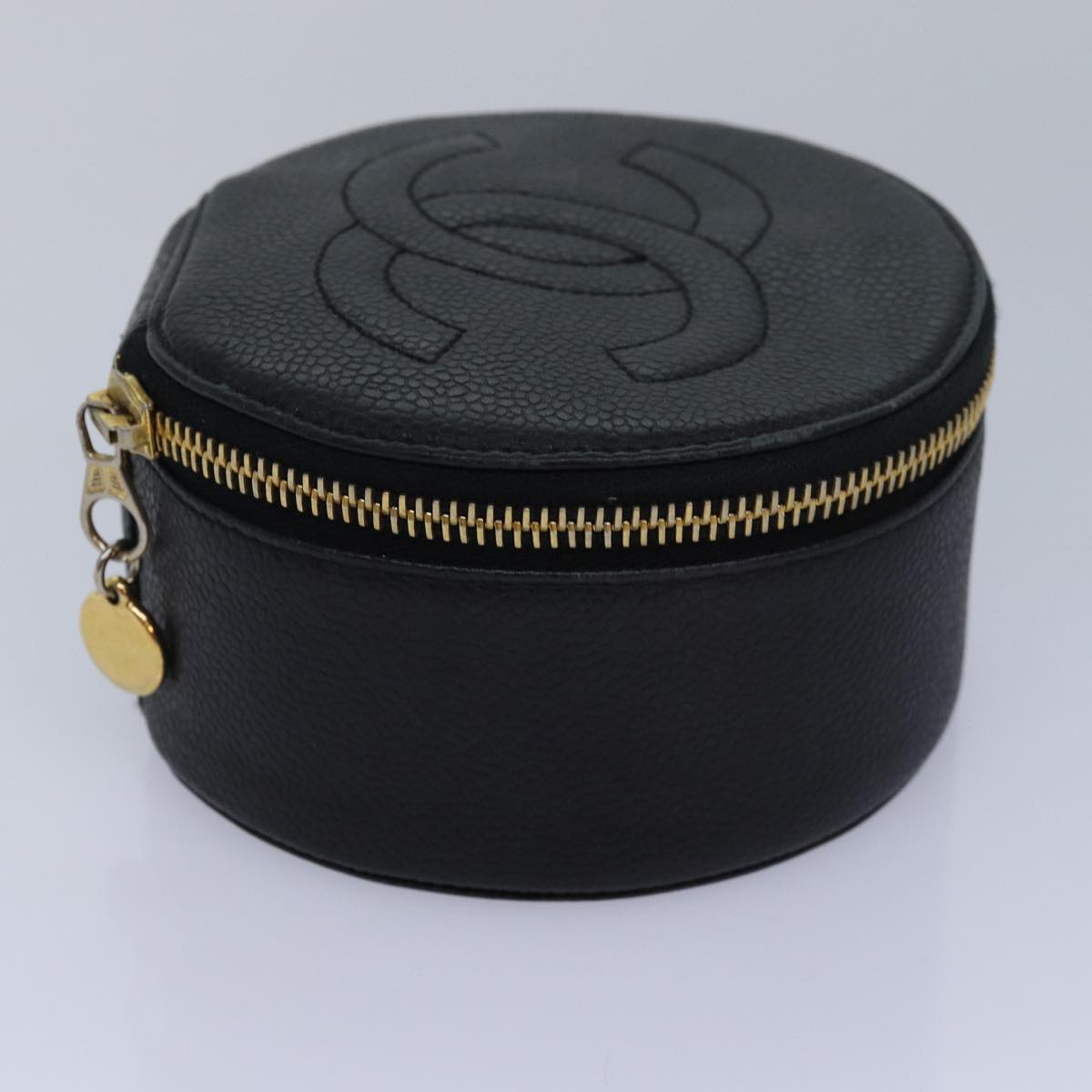 CHANEL COCO Mark Jewelry Case Jewelry Box Caviar Skin Black CC Auth ac3123