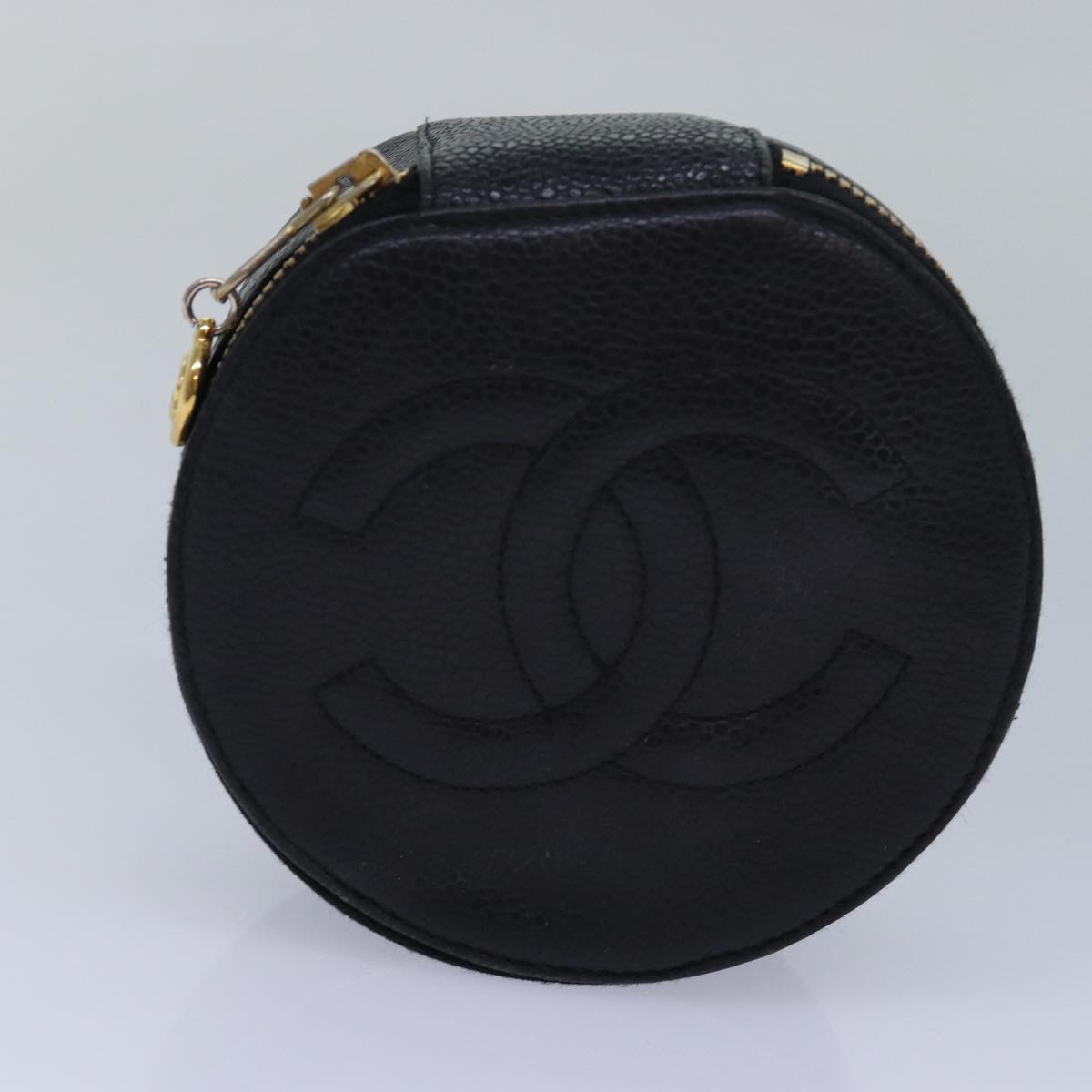 CHANEL COCO Mark Jewelry Case Jewelry Box Caviar Skin Black CC Auth ac3123