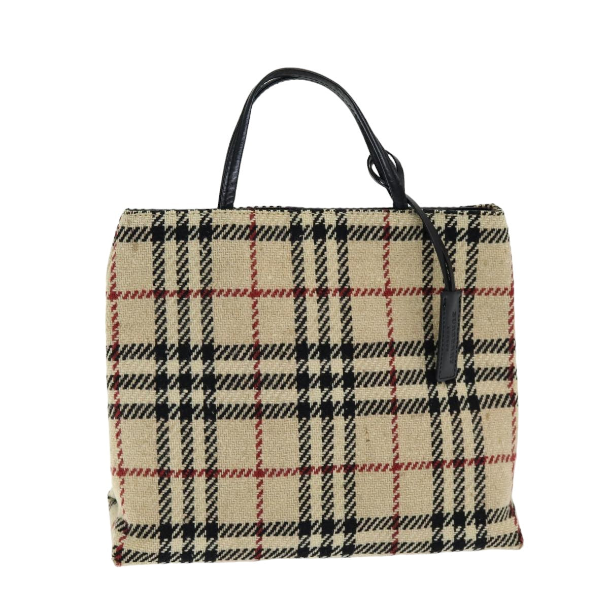 BURBERRY Nova Check Hand Bag Wool Beige Auth ac3129