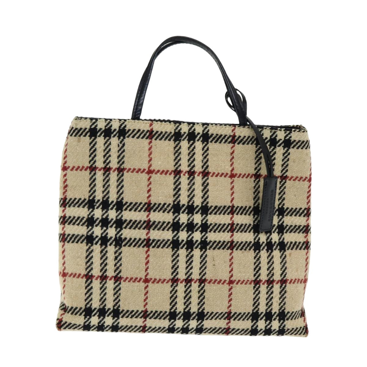 BURBERRY Nova Check Hand Bag Wool Beige Auth ac3129