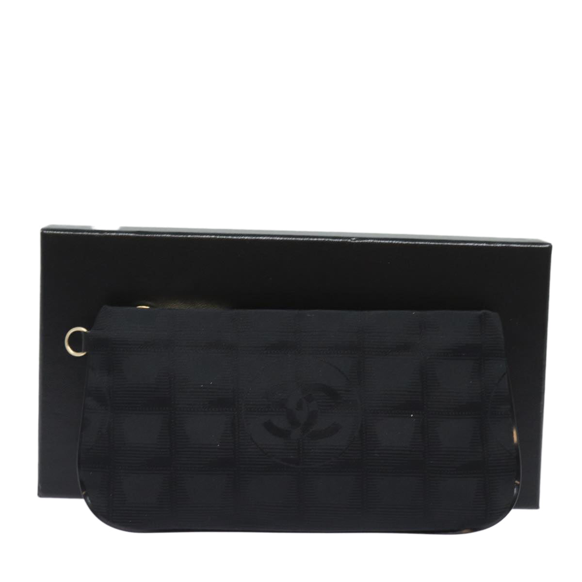 CHANEL New Travel Line Pouch Nylon Black CC Auth ac3133