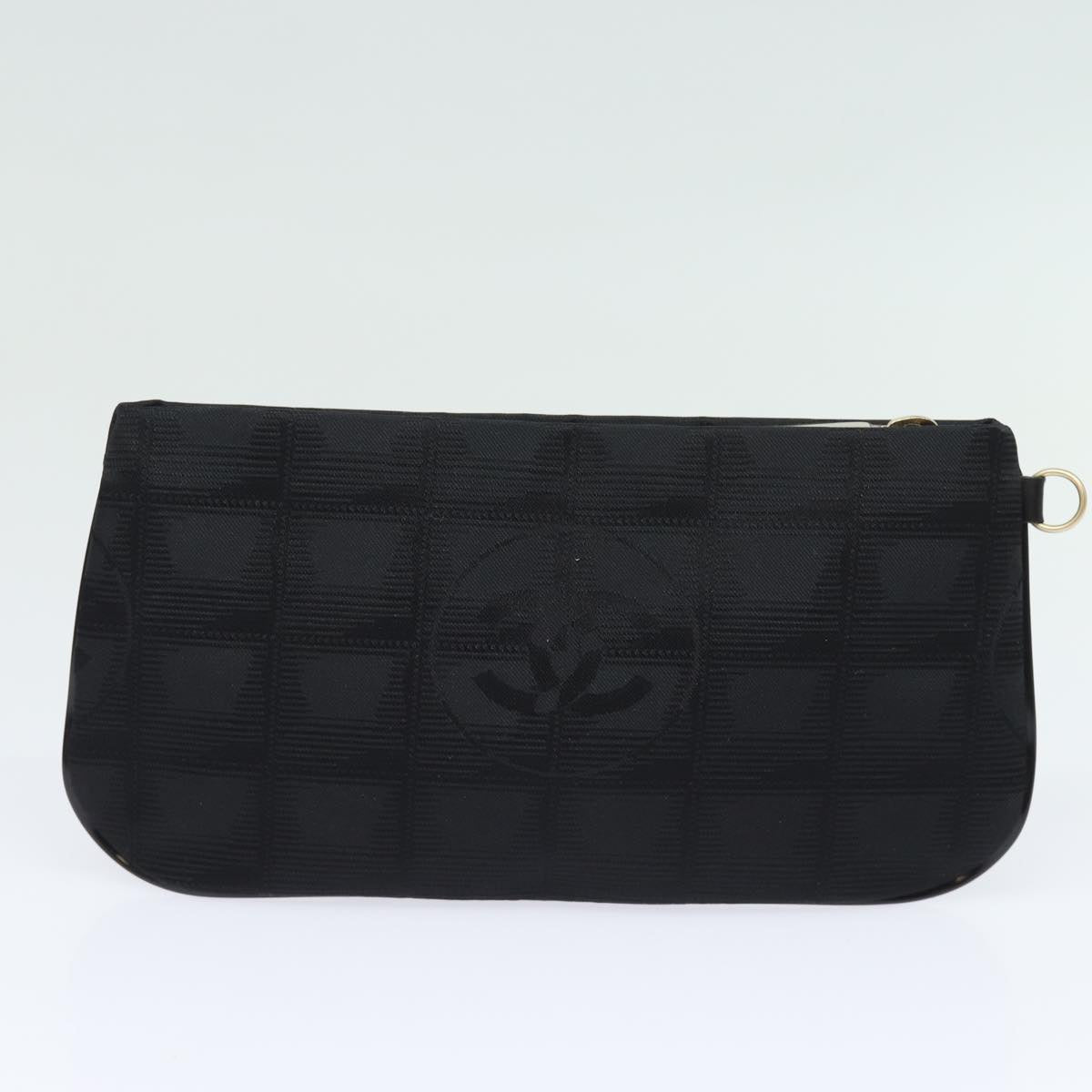 CHANEL New Travel Line Pouch Nylon Black CC Auth ac3133