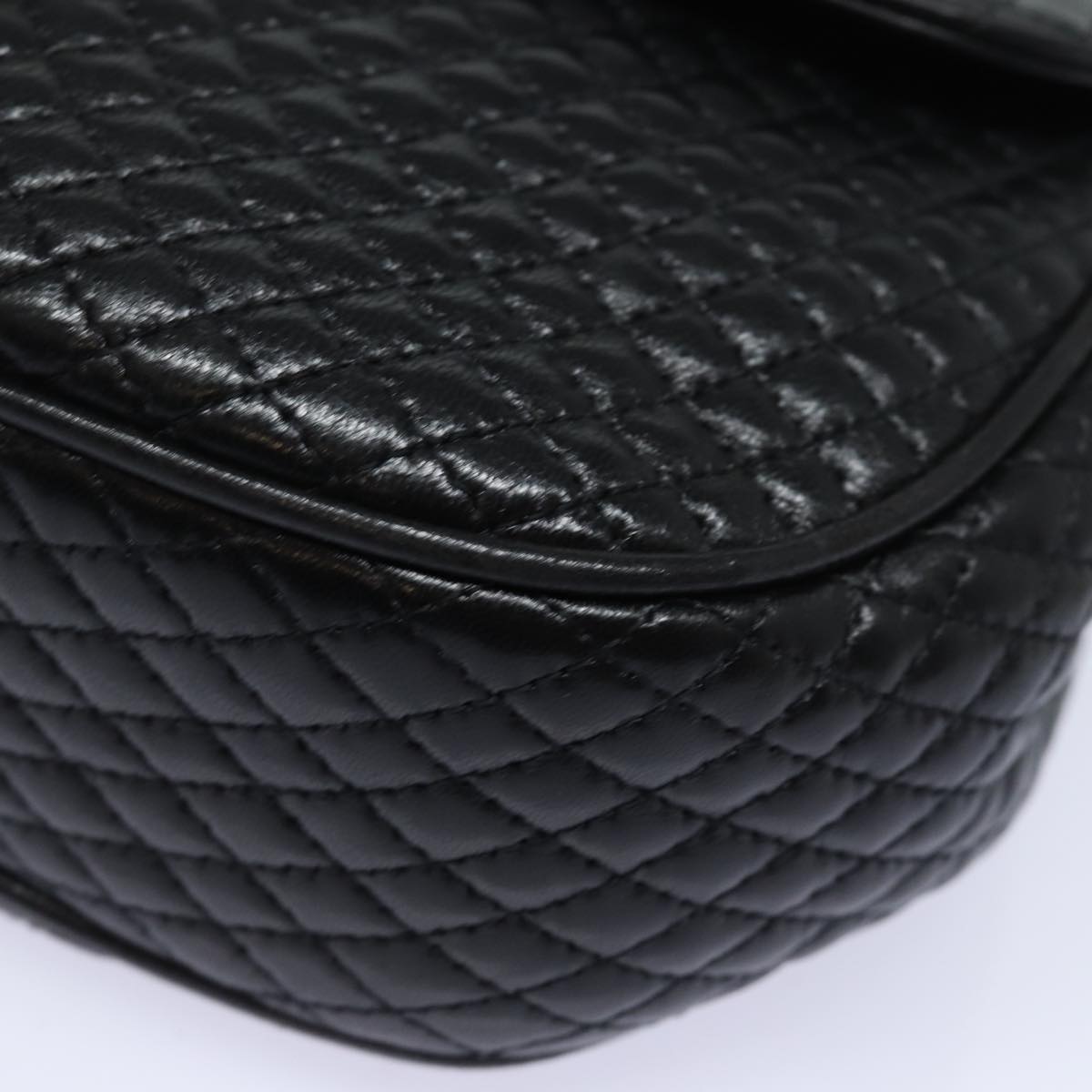 BALLY Quilted Chain Shoulder Bag Leather Black Auth ac3144