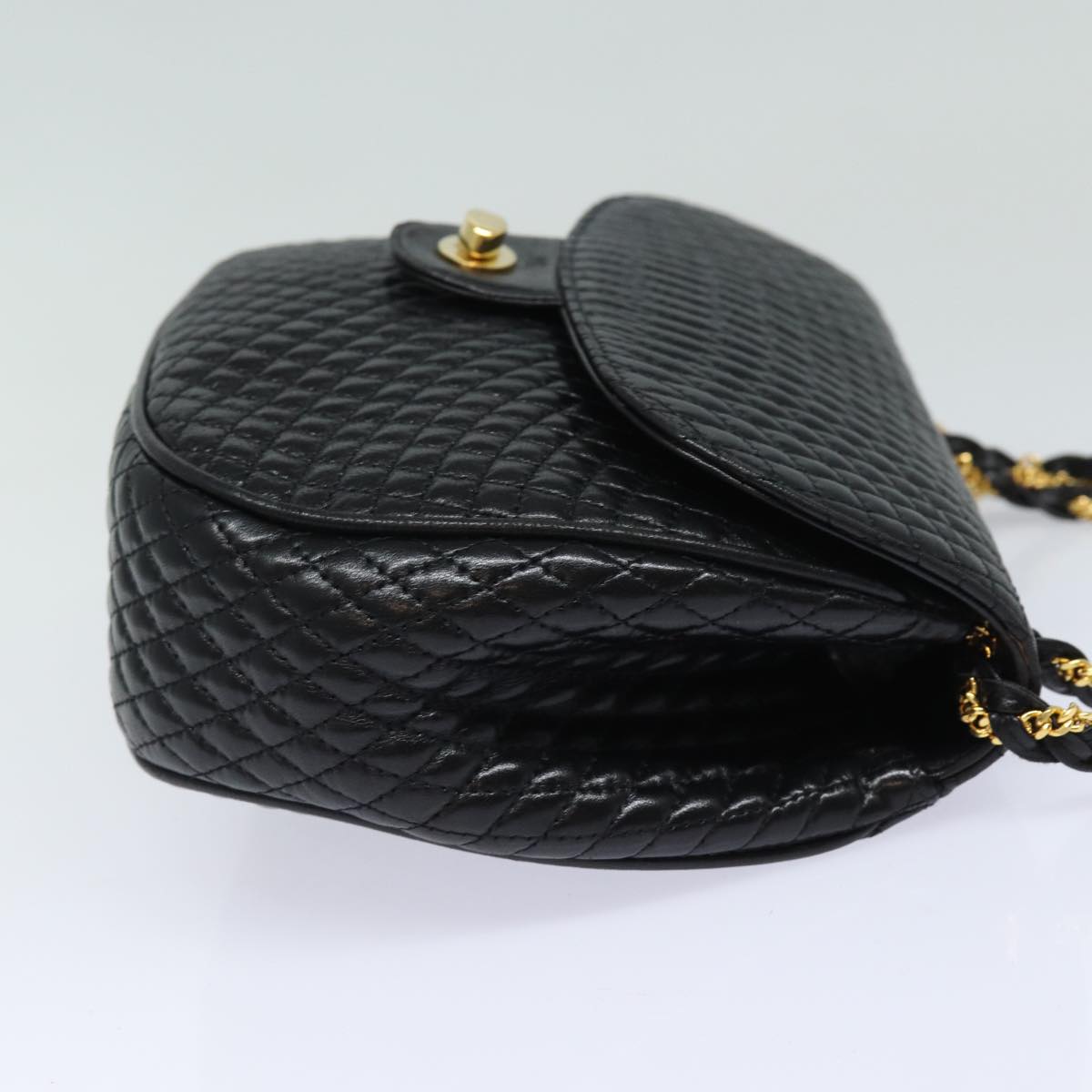 BALLY Quilted Chain Shoulder Bag Leather Black Auth ac3144