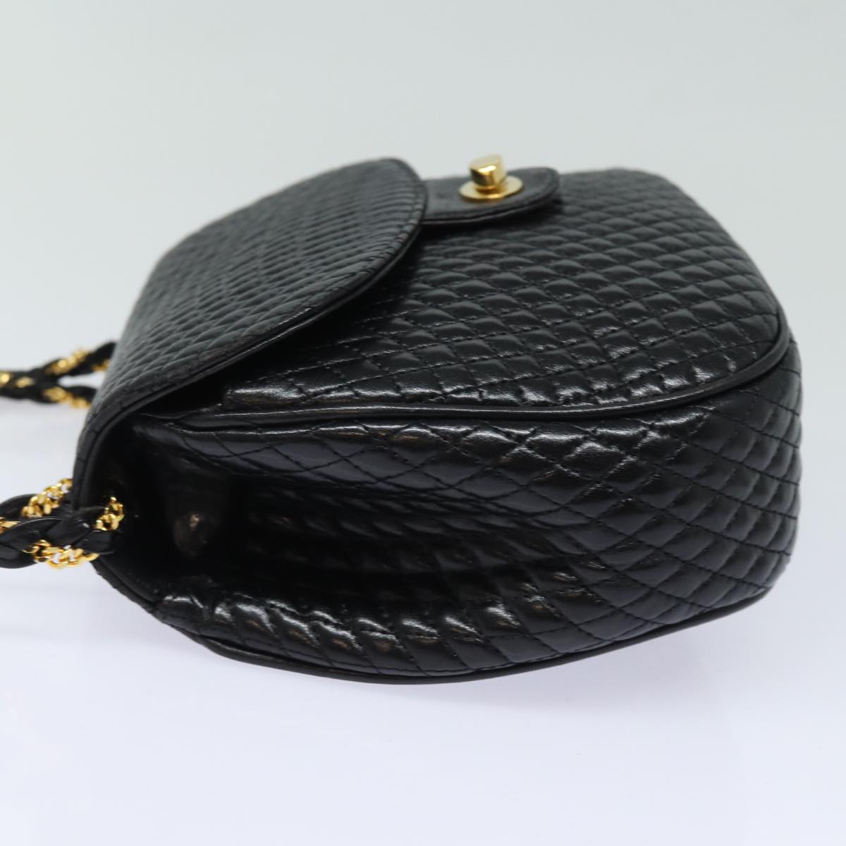 BALLY Quilted Chain Shoulder Bag Leather Black Auth ac3144