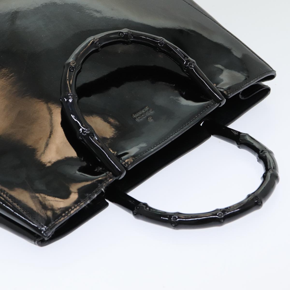 GUCCI Bamboo Hand Bag Patent leather Black Auth ac3146