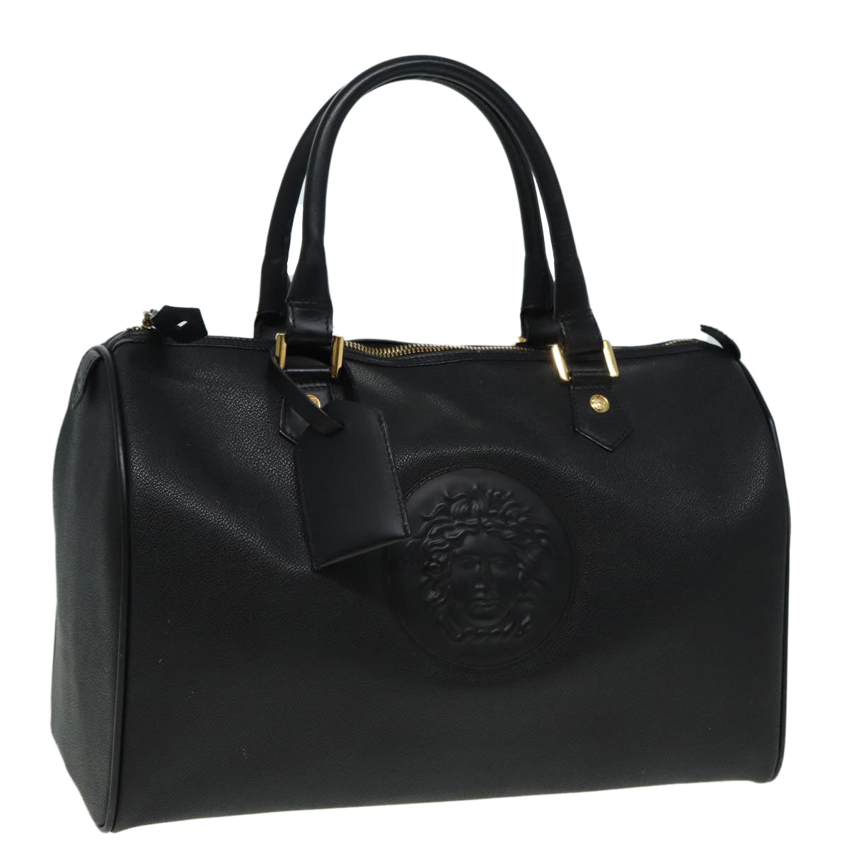 VERSACE Boston Bag Leather Black Auth ac3159