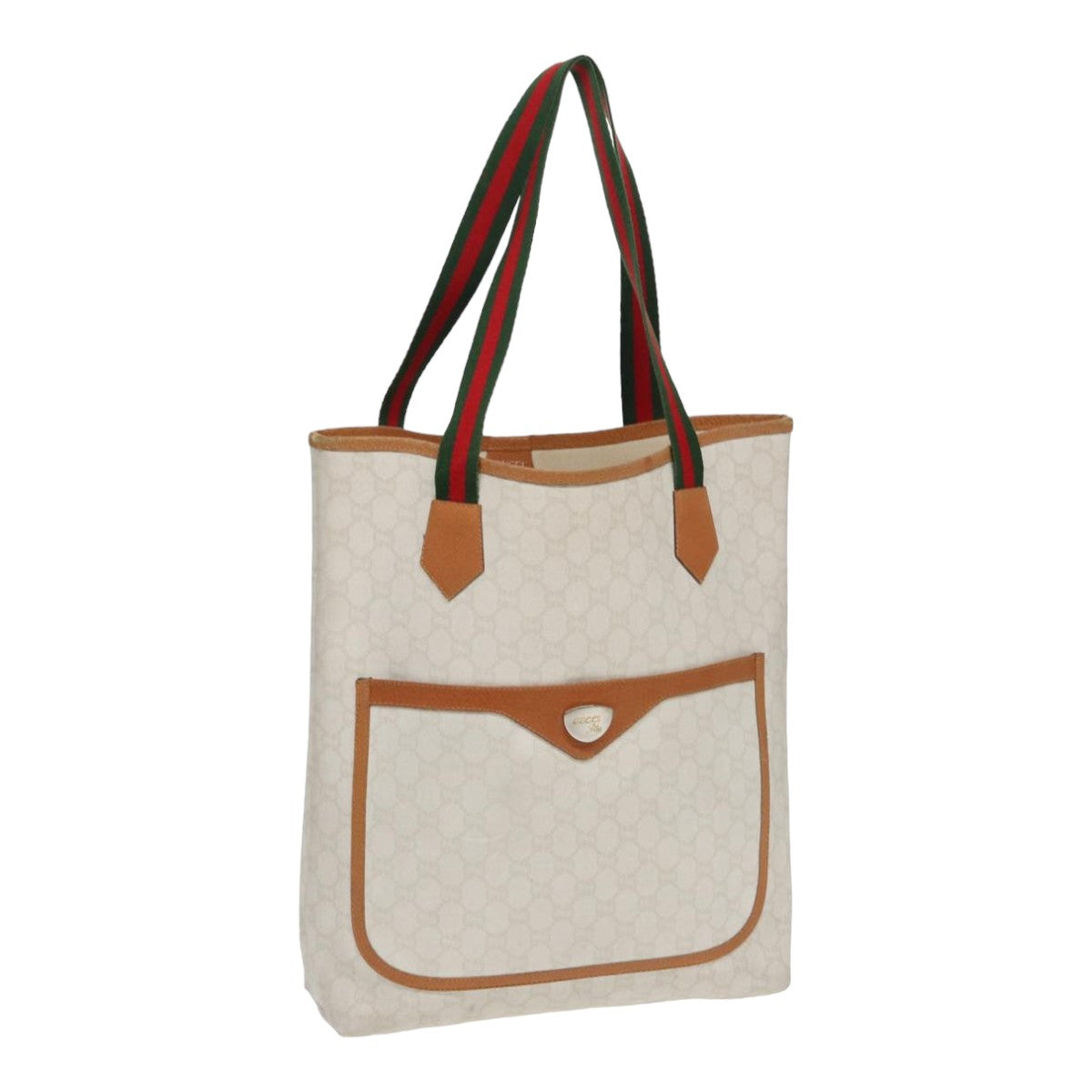 GUCCI GG Plus Supreme Web Sherry Line Tote Bag PVC Leather White Red Auth ac3160