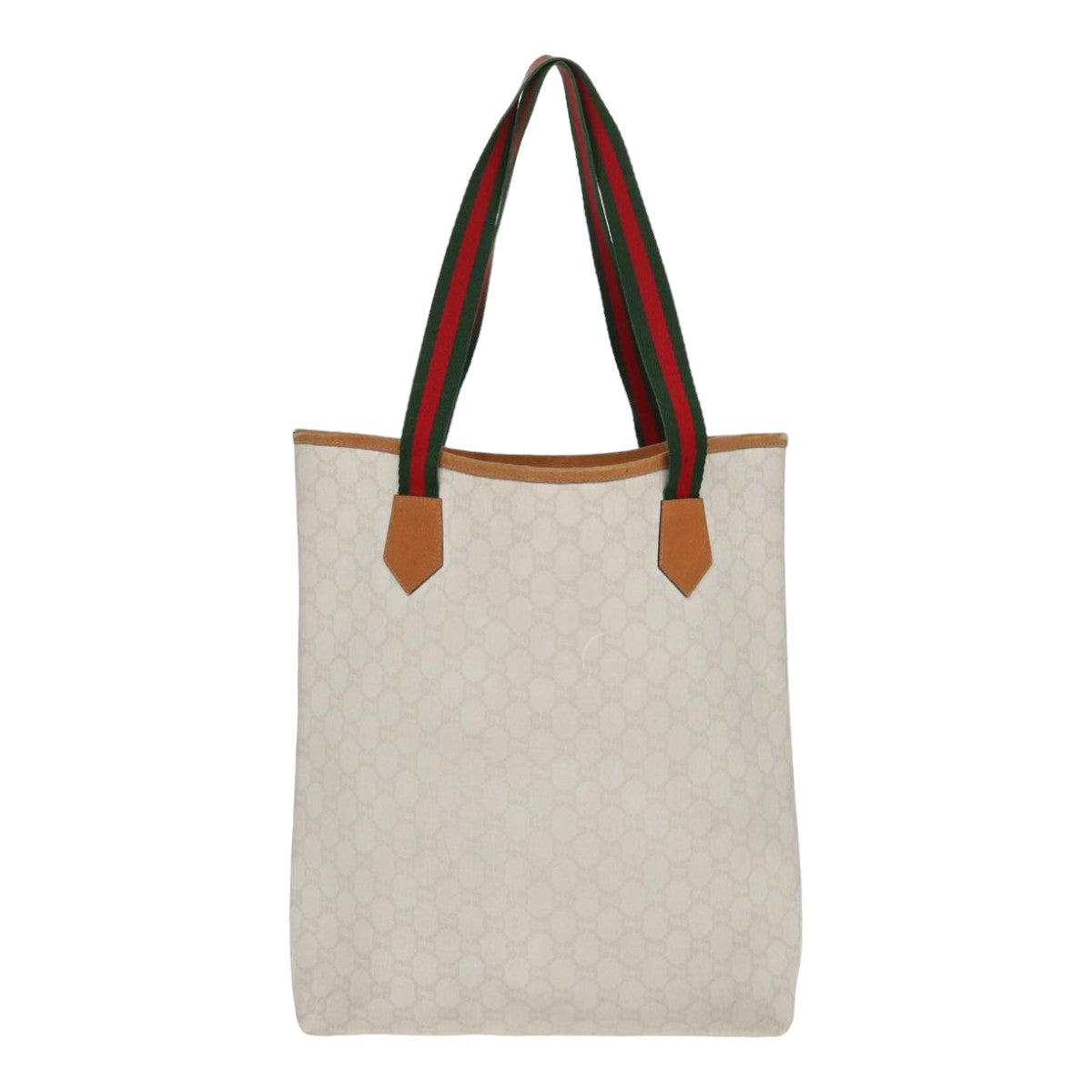 GUCCI GG Plus Supreme Web Sherry Line Tote Bag PVC Leather White Red Auth ac3160