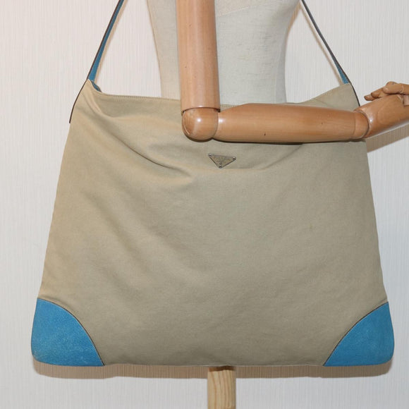 PRADA Shoulder Bag Canvas Beige Auth ac3161