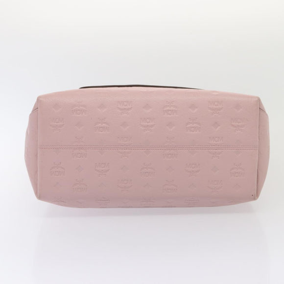 MCM Vicetos Logogram Shoulder Bag Leather 2way Pink Silver Auth ac3169