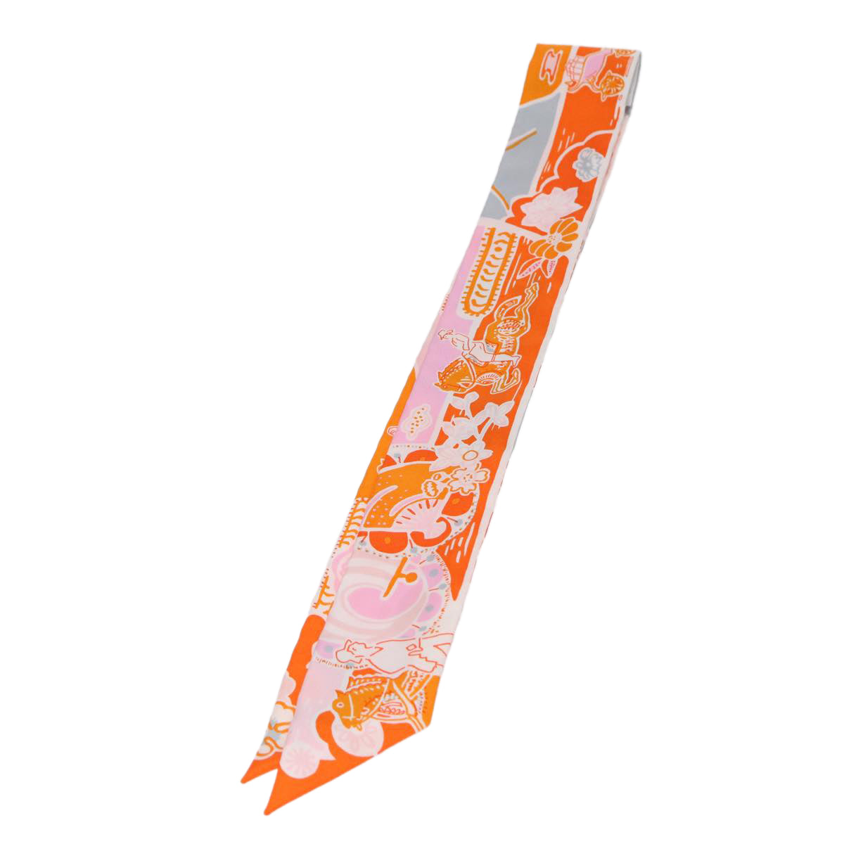 HERMES Twilly Scarf Silk Orange Auth ac3170 - 0