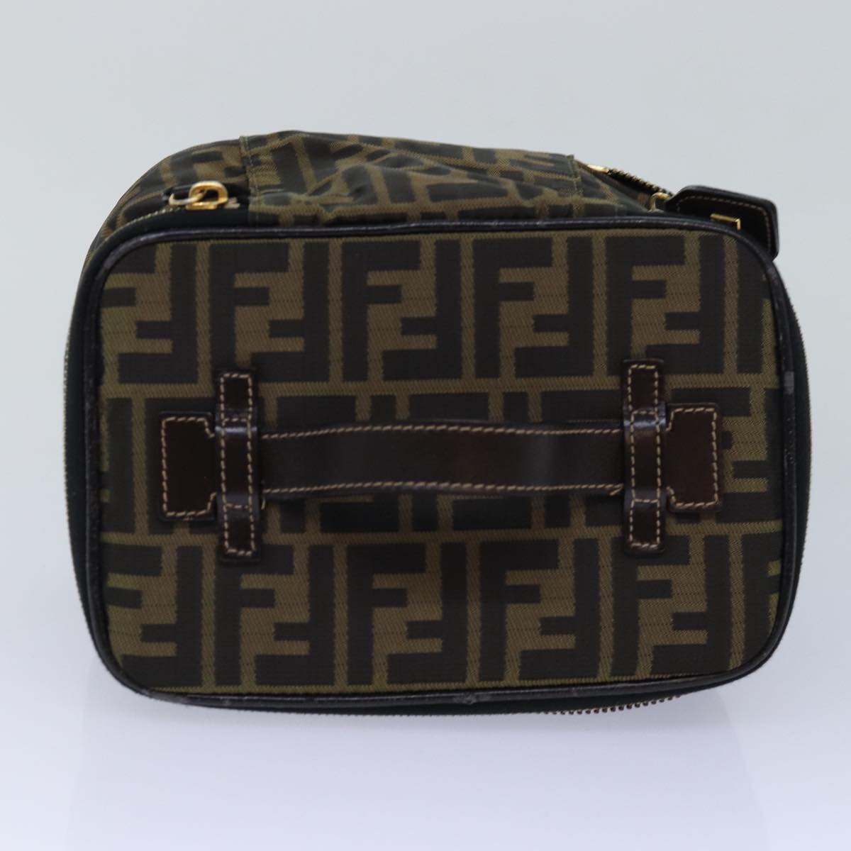 FENDI Zucca Canvas Vanity Pouch Brown Black gold Auth ac3179