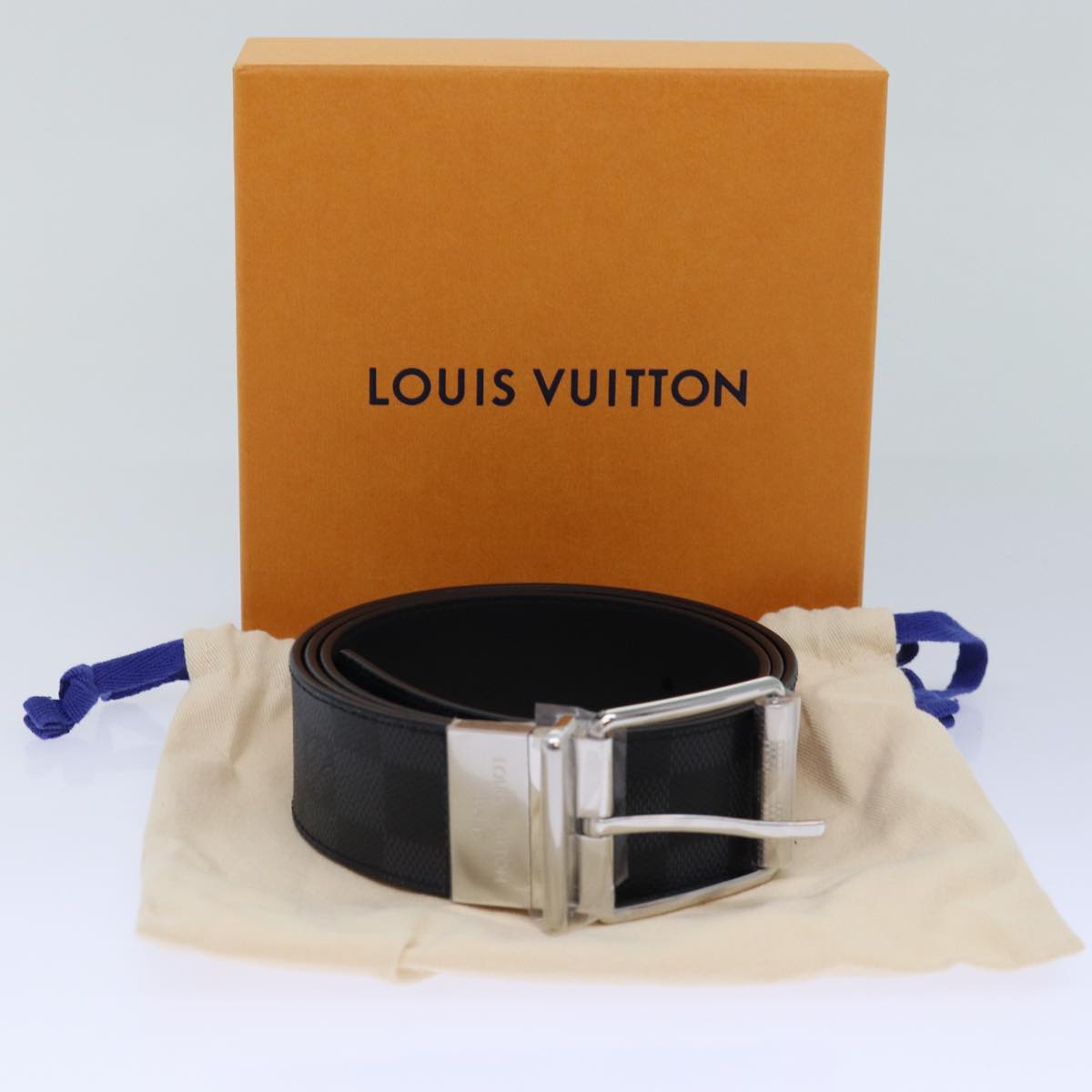 LOUIS VUITTON Damier Grafitte Ceinture Print 40MM Belt 44.1"" M9156 Auth ac3180